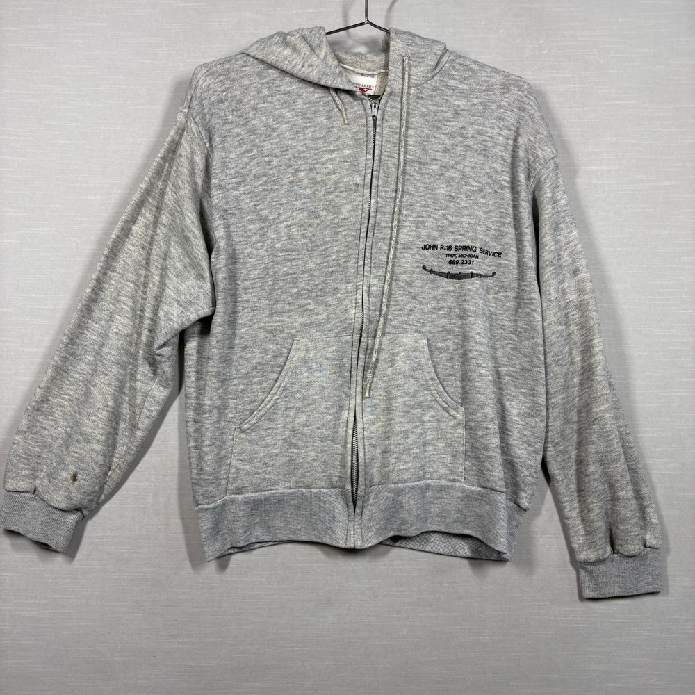 Vintage Bassett‎ Walker Hoodie Mens XL Gray Company Logo Leaf Springs Distressed